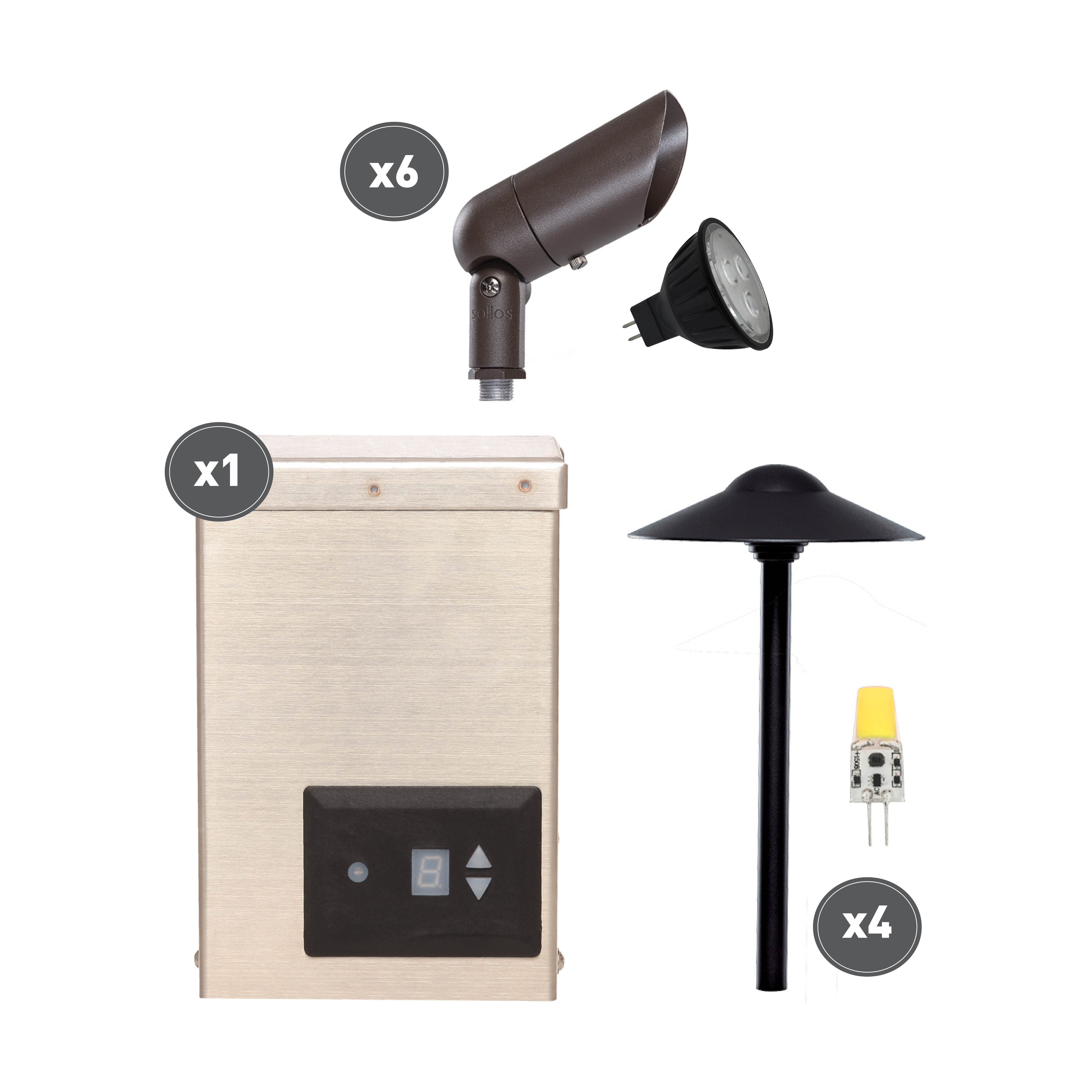 Sollos Bullet and Path Light Kit - Textured Bronze - Includes LED Lamps and Transformer (Open Line)